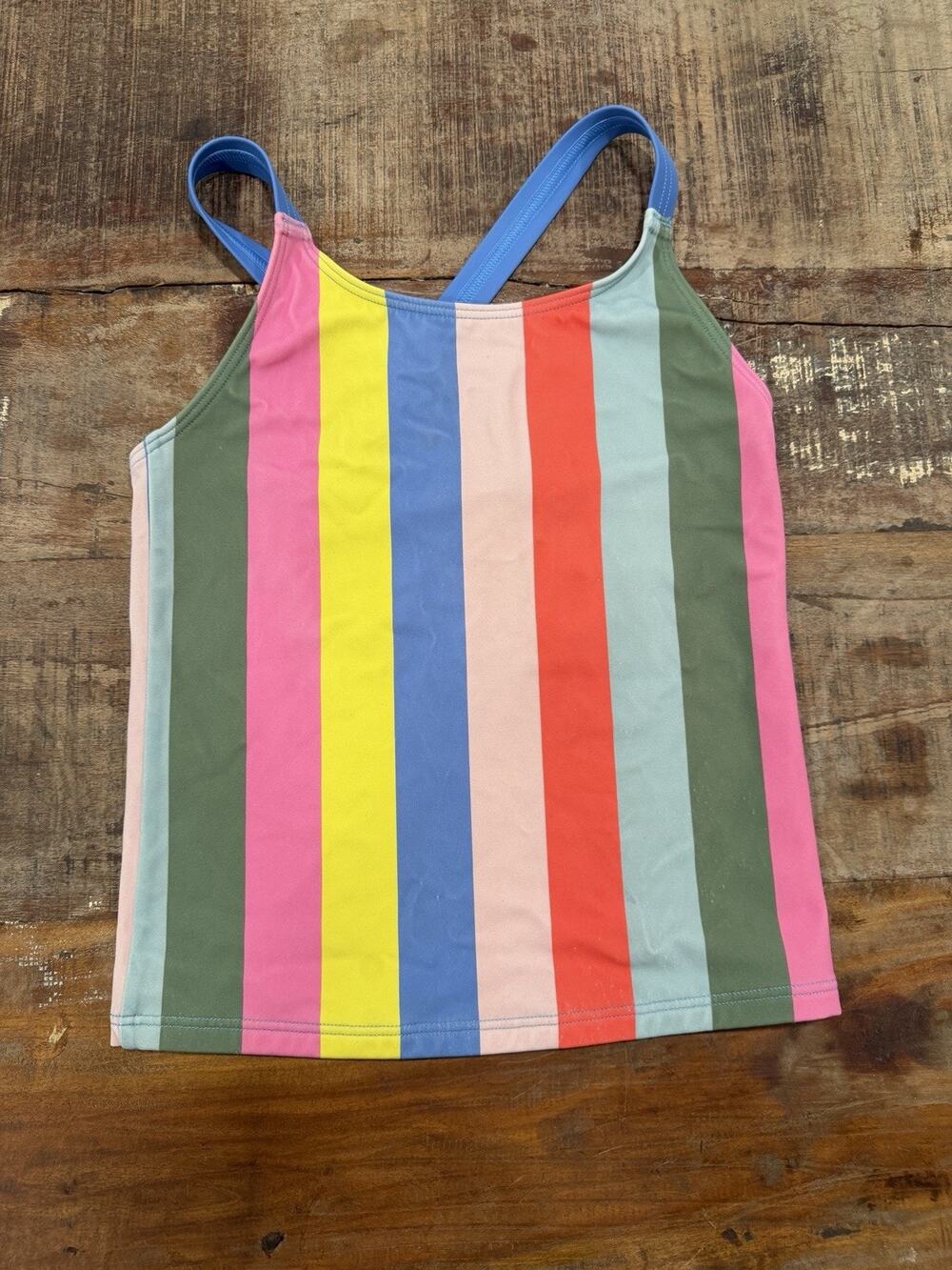 Mini Boden Girls Swim Tank Top 8-9Y Colorful Stripe Rash Guard Swimwear EUC